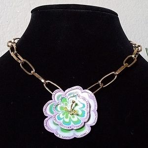 BETSEY JOHNSON Pastel Purple Flower Pendant Sweater Necklace.